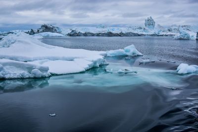 Scenic view of frozen sea against sky