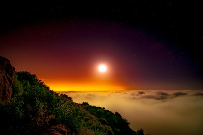 Scenic view of sea against sky at night