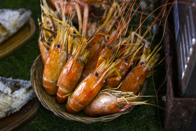 Close-up of seafood on barbecue grill