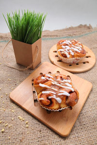 High angle view of food on cutting board