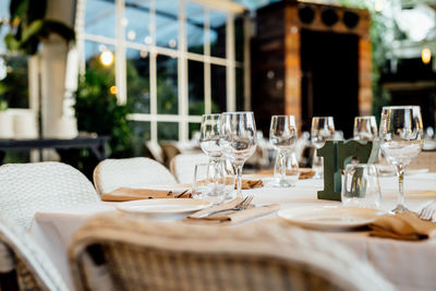 Luxury table settings for fine dining with and glassware. preaparation for hollyday season. 