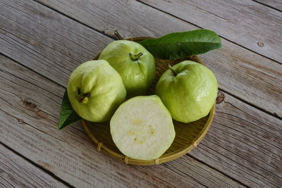 High angle view of apples on table