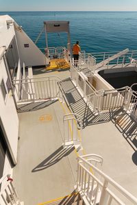 High angle view of ship by sea