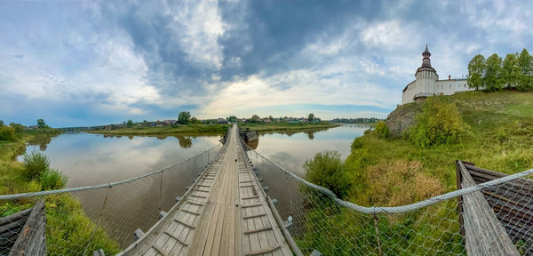 Panoramic view of footbridge against sky