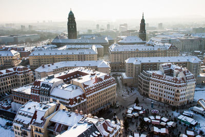 High angle view of cityscape during winter