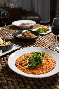 Close-up of food served on table