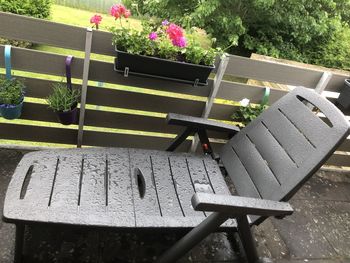 Empty bench on table in park