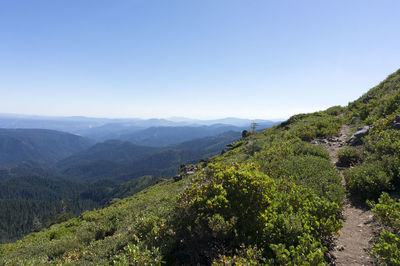 Scenic view of mountains against clear sky