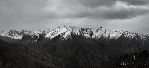 Panoramic view of snowcapped mountains against sky