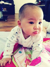 Close-up of baby at home