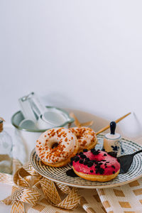 High angle view of breakfast on table