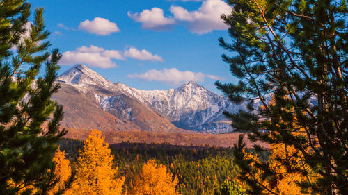 Scenic view of mountains against sky during autumn