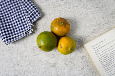High angle view of fruits on table