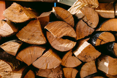 Full frame shot of logs in forest