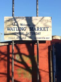 Close-up of information sign