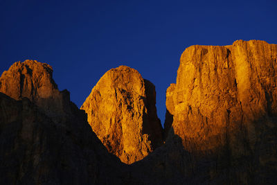 Scenic view of cliff against clear blue sky