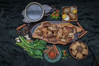 High angle view of food on table