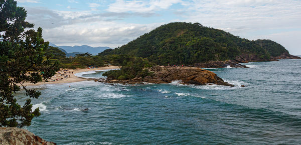 Scenic view of bay against sky