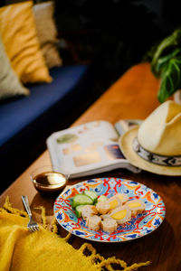 High angle view of food on table