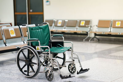 Close-up of wheelchair at hospital