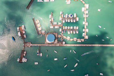 High angle view of boats in sea