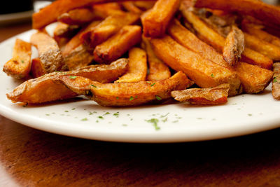 Close-up of burger on plate