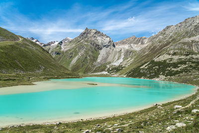 Scenic view of lake against cloudy sky