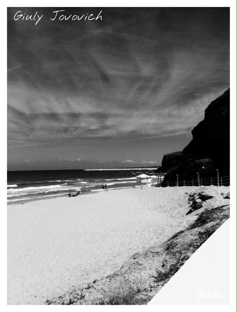 transfer print, beach, sea, water, shore, sky, sand, auto post production filter, horizon over water, tranquil scene, scenics, tranquility, beauty in nature, nature, cloud - sky, coastline, incidental people, outdoors, built structure, panoramic