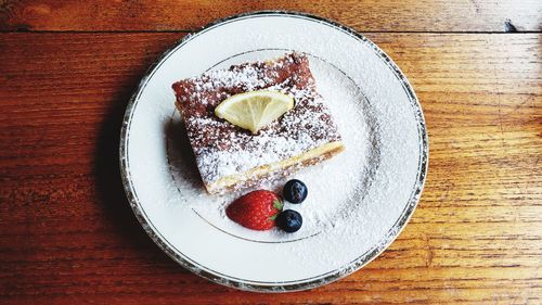 High angle view of breakfast served on table