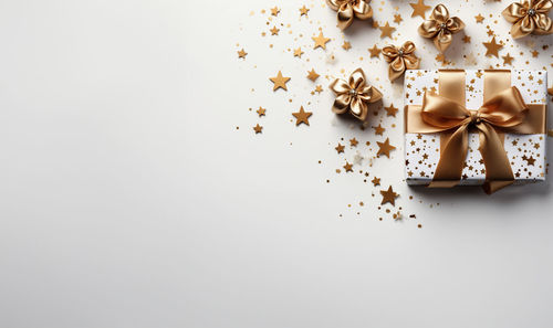 Close-up of christmas decorations on white background