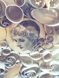 High angle view of coins on table