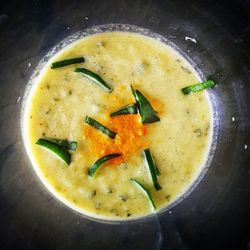 High angle view of soup in bowl