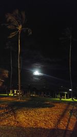 Illuminated street light against sky at night