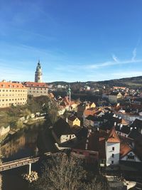 High angle view of buildings in city