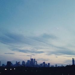 City skyline at sunset