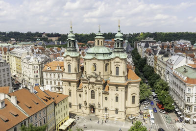 High angle view of buildings in city