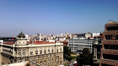 Cityscape against clear sky