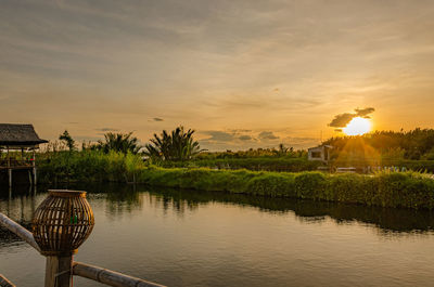 Scenic view of lake against sky during sunset