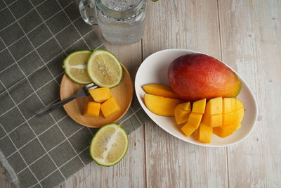 High angle view of breakfast on table