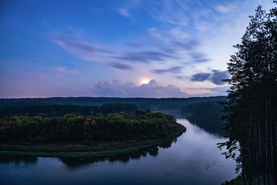 Scenic view of lake against sky during sunset