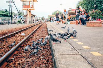 Railroad tracks against clear sky