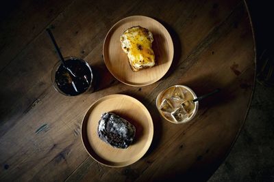 High angle view of breakfast on table