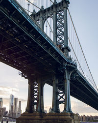 Low angle view of suspension bridge against sky