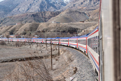 View of train passing through bridge