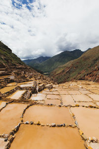 The view of the famous salt mines in peru