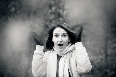 Portrait of young woman in winter