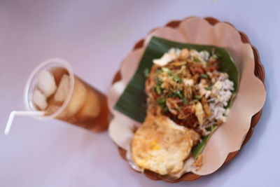 High angle view of breakfast served in plate