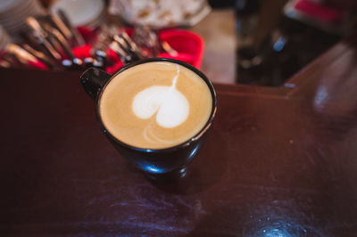 Close-up of cappuccino on table