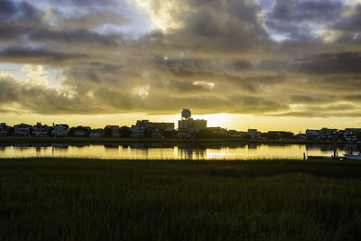 Scenic view of field against sky during sunset