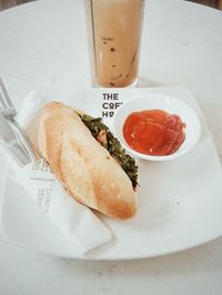 High angle view of bread in plate on table